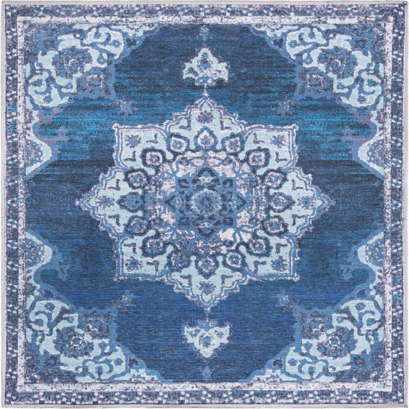 5' 3 x 5' 3 Rideout · Medallion Washable Rug, navy and light blue