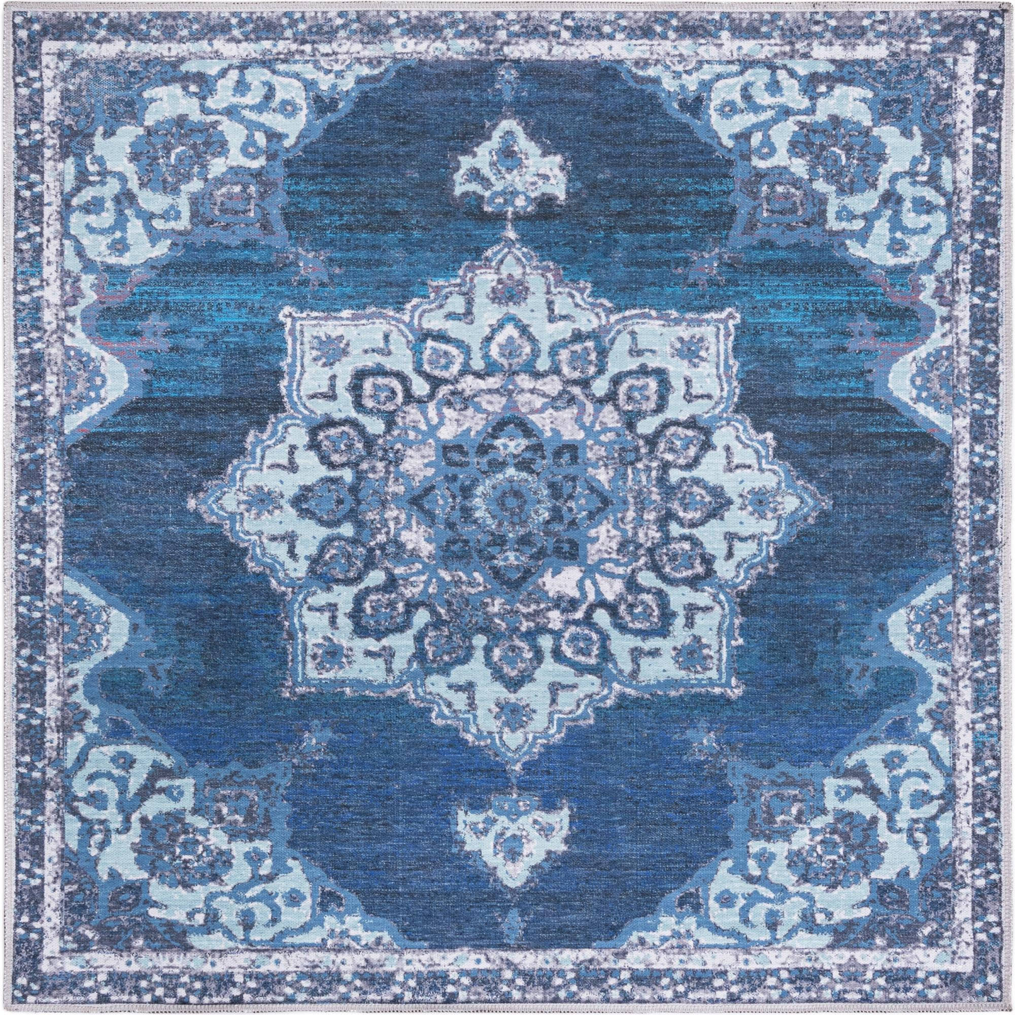 5' 3 x 5' 3 Rideout · Medallion Washable Rug, navy and light blue