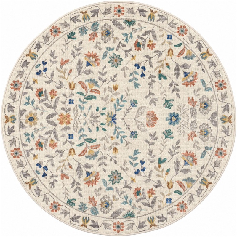4' x 4' Coriander · Floral rug, ivory, terracotta and blue