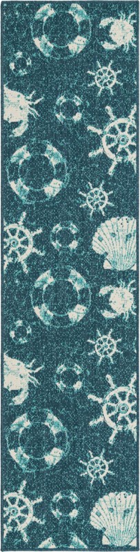 Hollyhock · Pictoral Outdoor Rug, navy