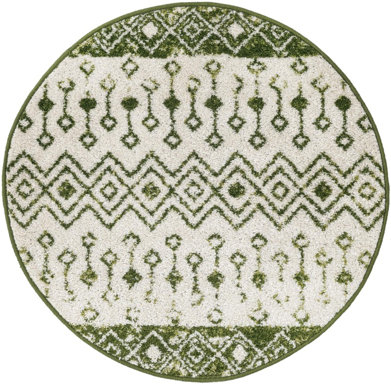 3' 3 x 3' 3 Vernon · Geometric rug, green and ivory