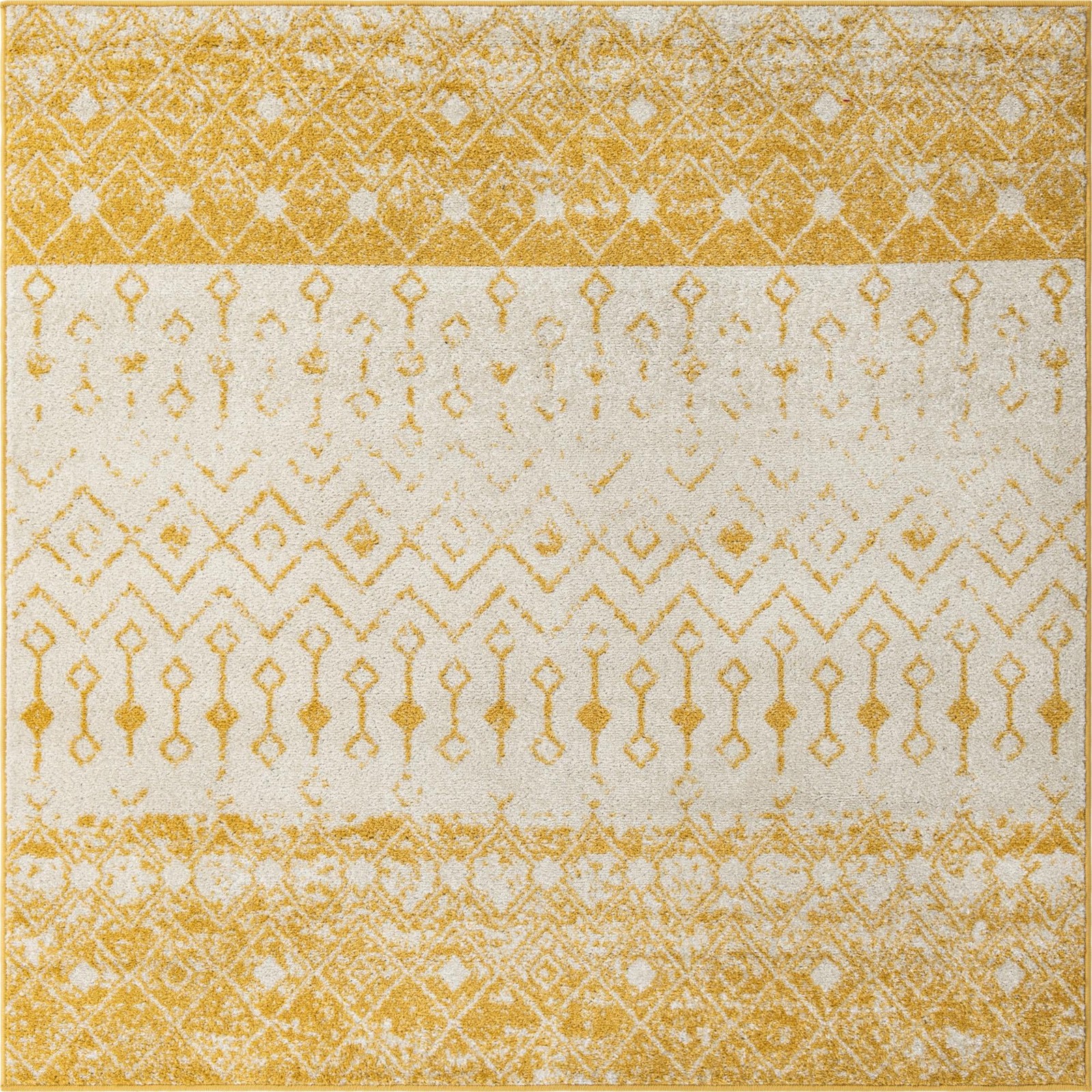 6' x 6' Vernon · Geometric oval rug, yellow and ivory