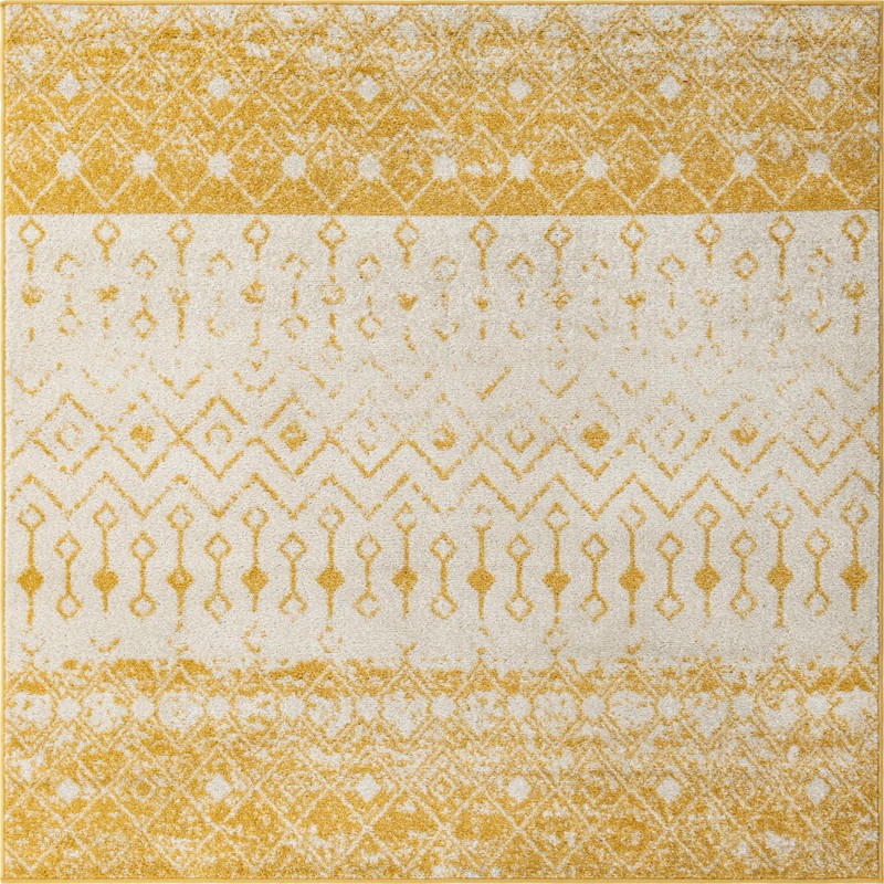 6' x 6' Vernon · Geometric oval rug, yellow and ivory