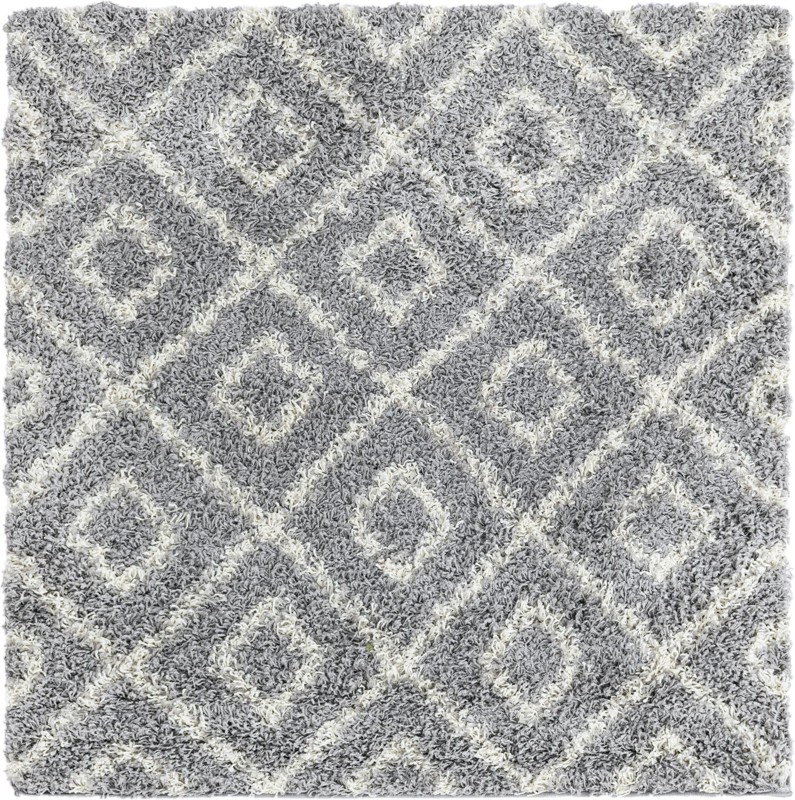 4' x 4' Brock · Diamond trellis Shag Rug, gray and ivory