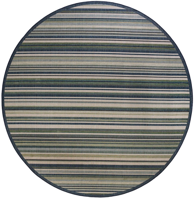 12' x 12' McBride · Striped Outdoor Rug, blue and ivory