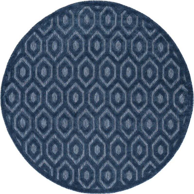 7' x 7' Roanoke · Lattice Outdoor Rug, navy and blue