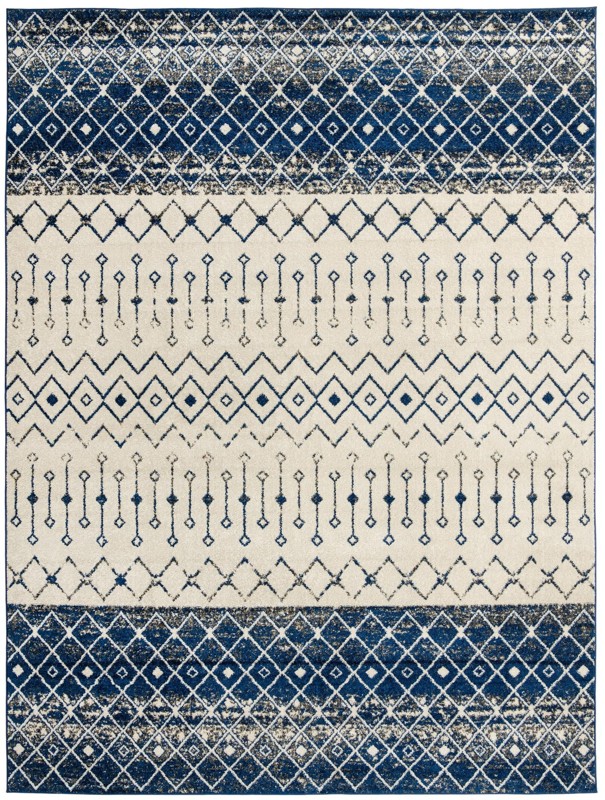 10' 8 x 14' Vernon · Tribal geometric rug, blue and ivory