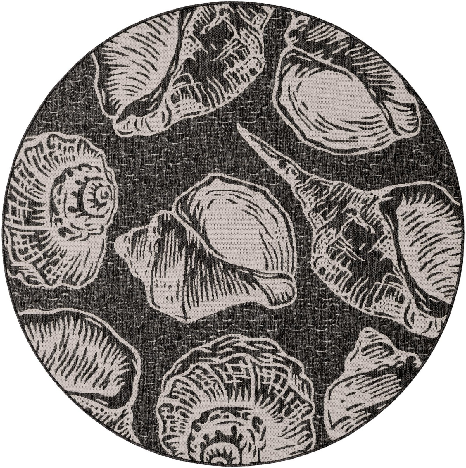 6' x 6' Arcata · Seashell Outdoor Rug, black and white