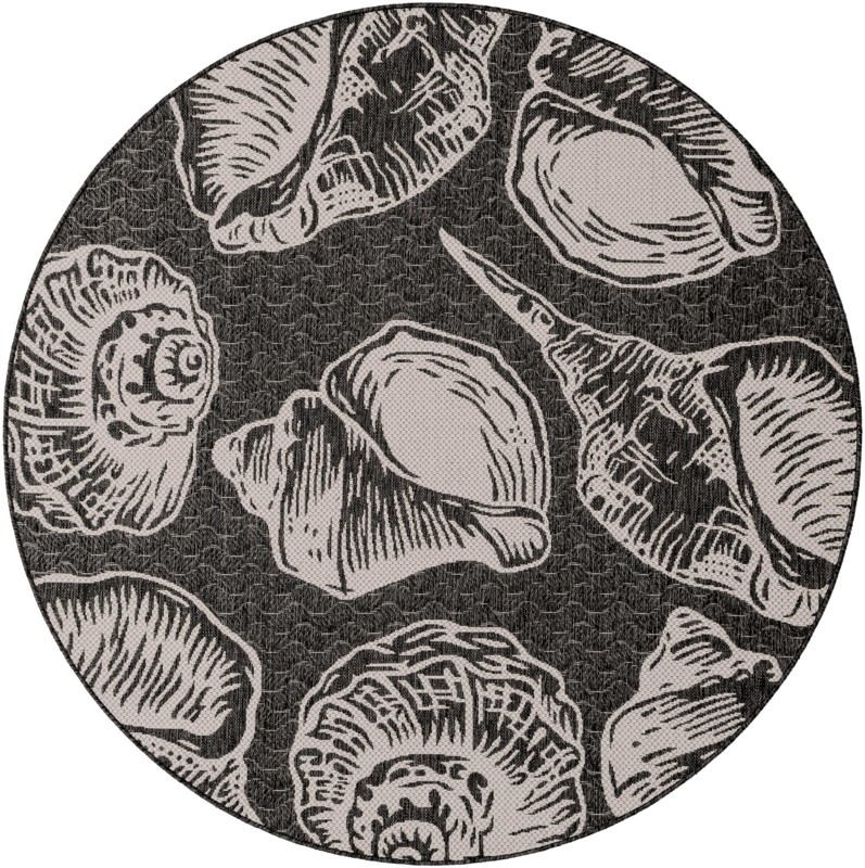 6' x 6' Arcata · Seashell Outdoor Rug, black and white