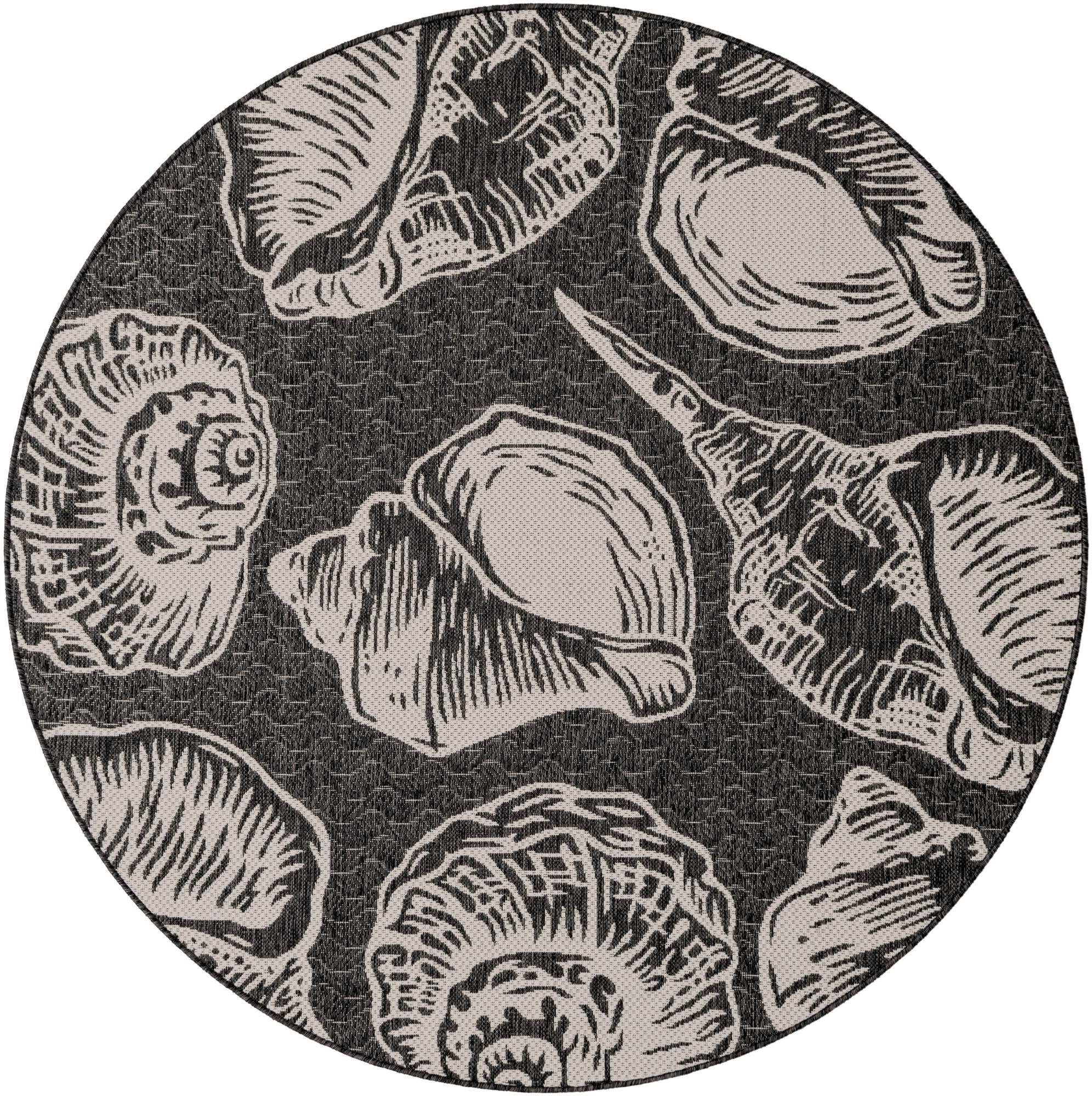 6' x 6' Arcata · Seashell Outdoor Rug, black and white