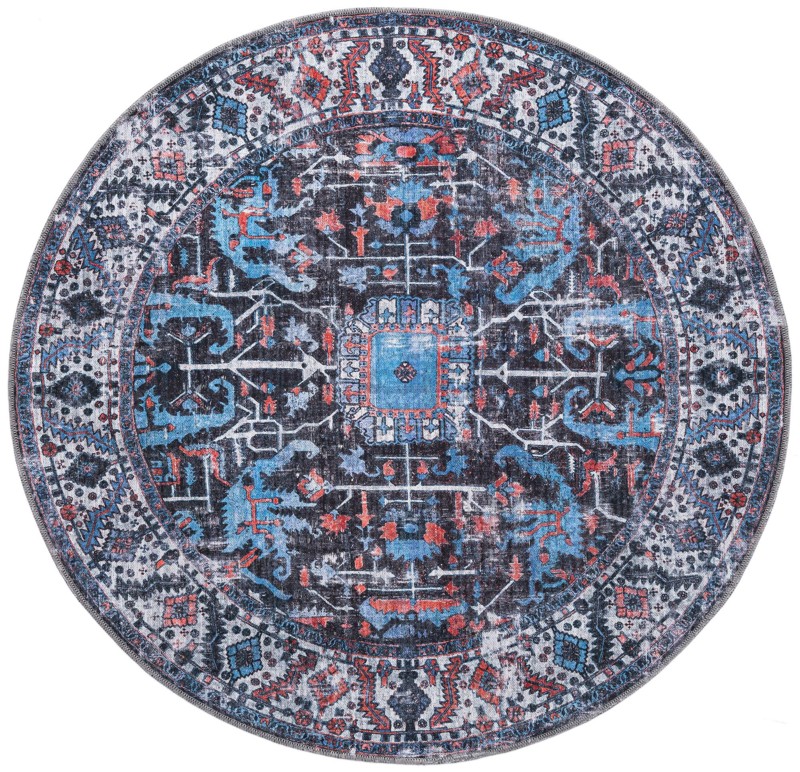 Redfern · Distressed medallion Washable Rug, black and blue