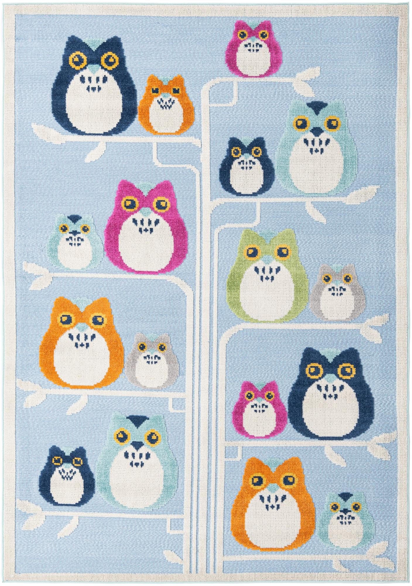 5' 3 x 7' 7 Easton · Owl pattern Outdoor Rug, light blue multicolored