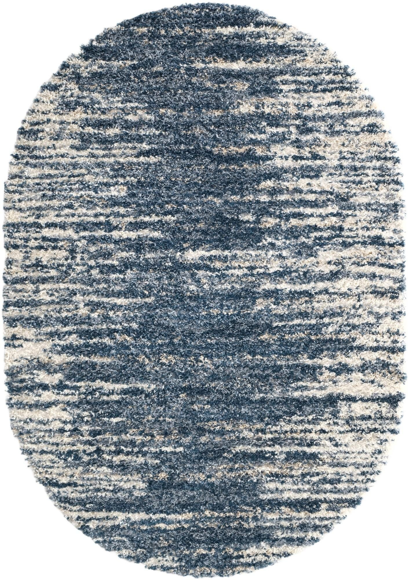 7' x 10' Felton · Abstract striped Shag Rug, blue and ivory