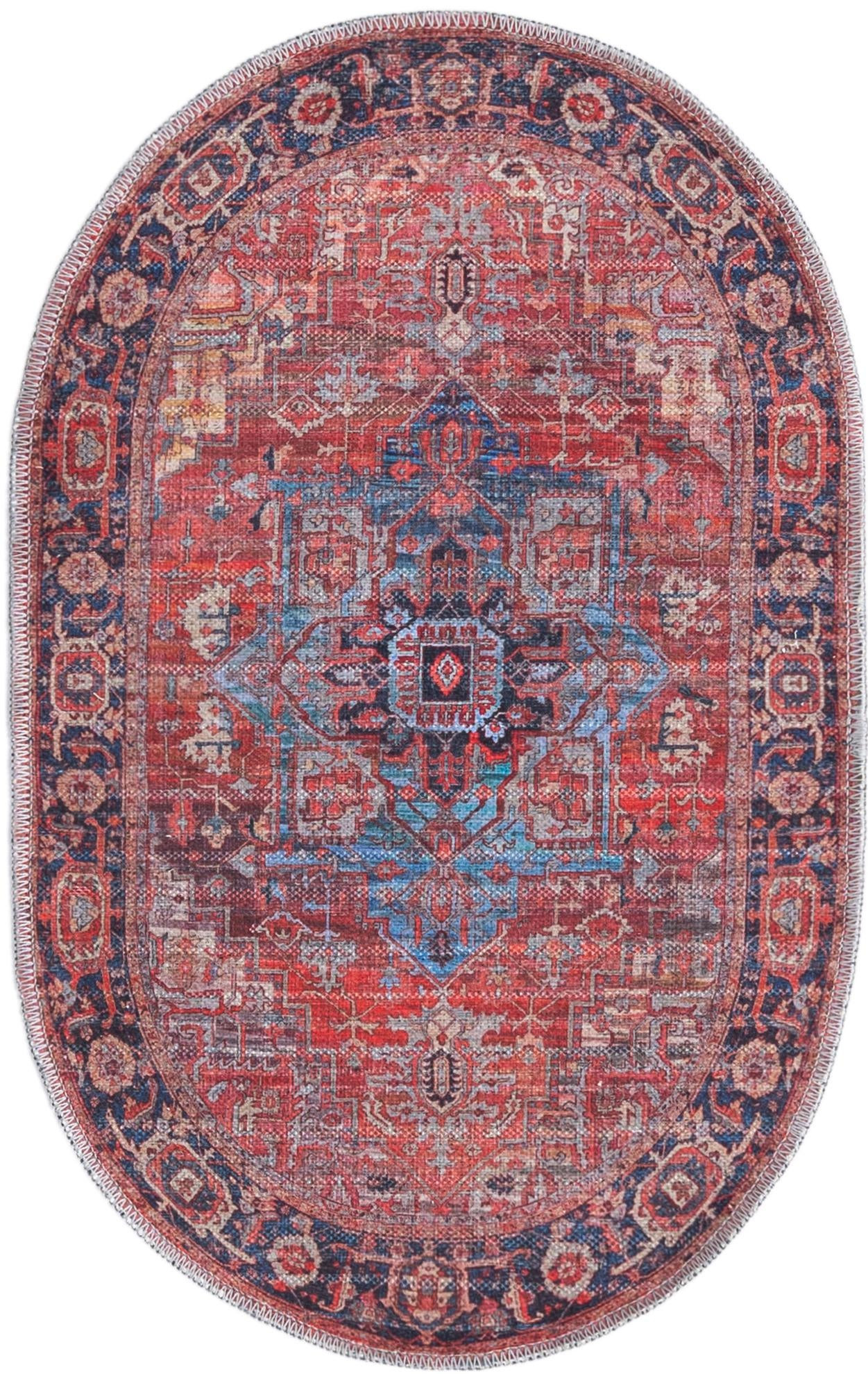 2' x 3' Rathbone · Medallion Washable Rug, rust and blue