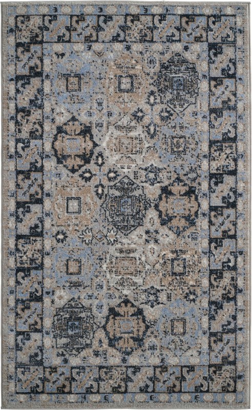3' 3 x 5' 3 Orme · Geometric medallion Washable Rug, blue and beige