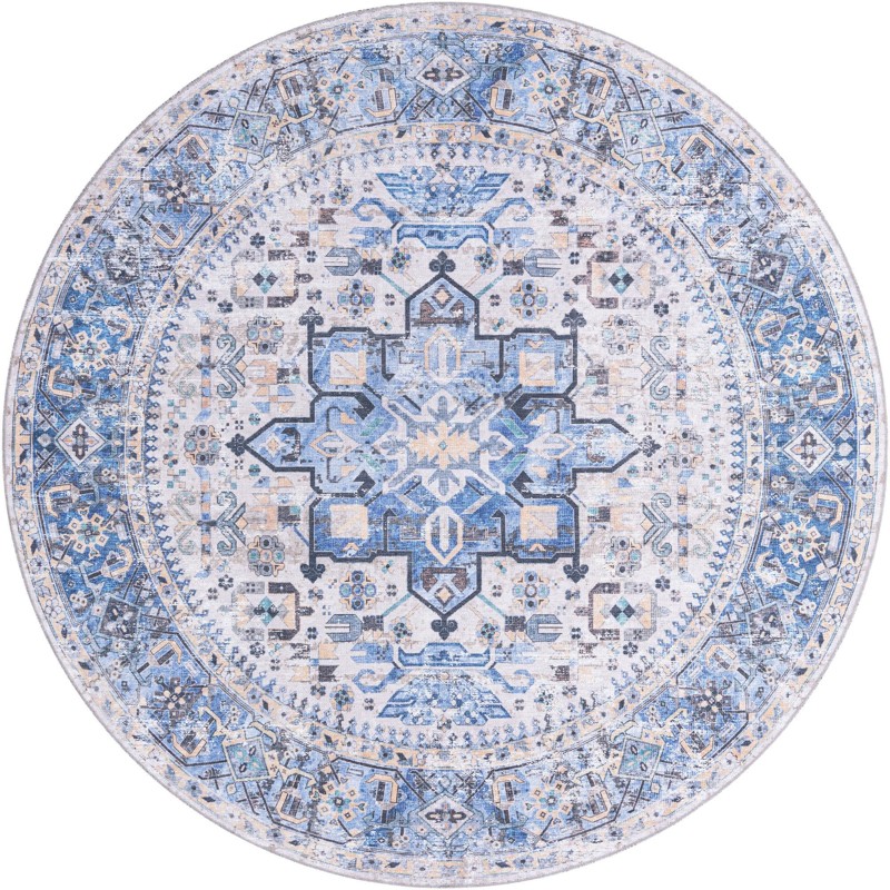 7' 10 x 7' 10 Tatlock · Medallion Washable Rug, royal blue and ivory