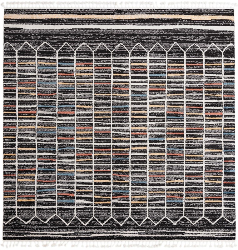 10' x 10' Brenton · Geometric grid rug, black and multicolor