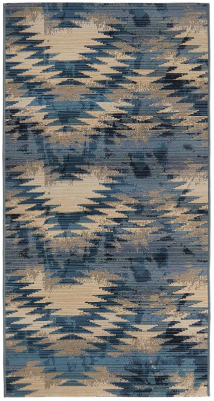 2' 7 x 5' 3 Lomax · Abstract geometric Outdoor Rug, blue and beige