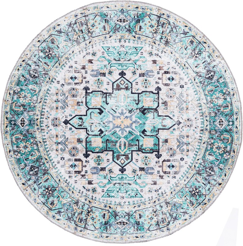 Tatlock · Medallion Washable Rug, aqua and ivory