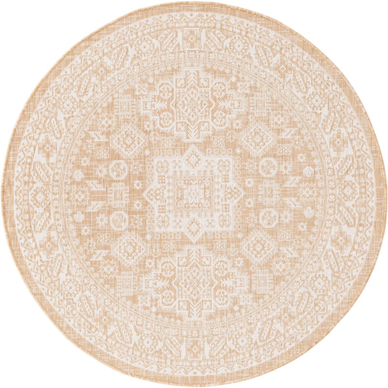 5' 3 x 5' 3 Bellamy · Geometric medallion Outdoor Rug, natural and ivory