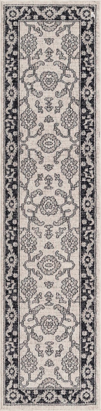 2' x 8' Lancey · Floral rug, ivory, gray and black