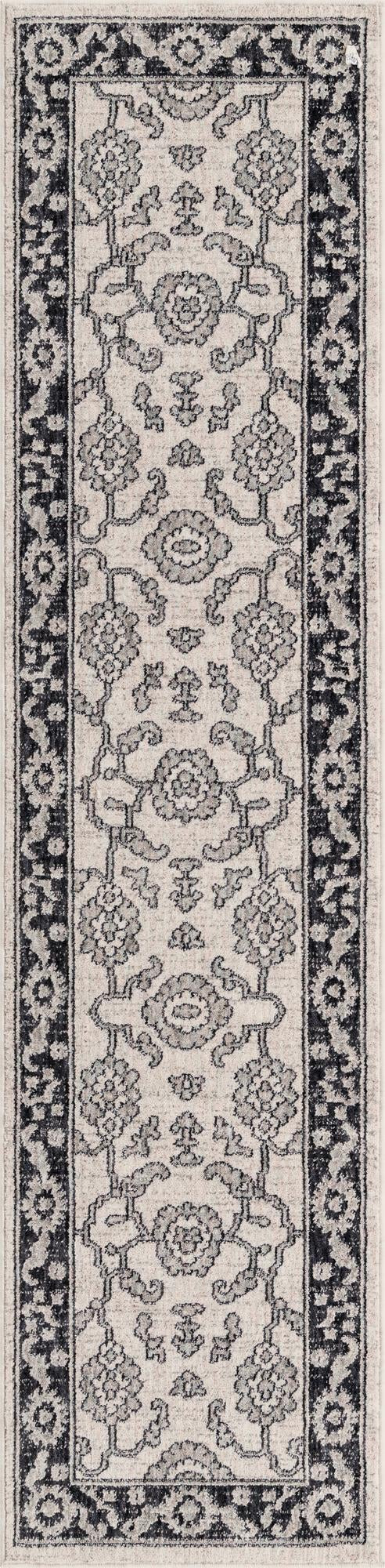 2' x 8' Lancey · Floral rug, ivory, gray and black