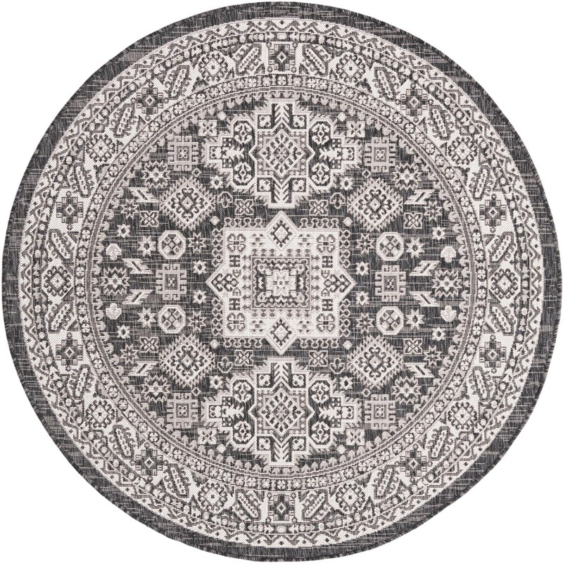 5' 3 x 5' 3 Bellamy · Tribal medallion Outdoor Rug, charcoal and ivory