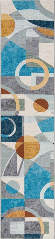 2' 7 x 12' Lomax · Abstract geometric Outdoor Rug, blue and multicolor