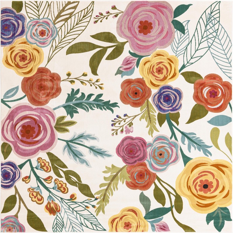 7' 10 x 7' 10 Burbank · Floral / botanical rug, ivory