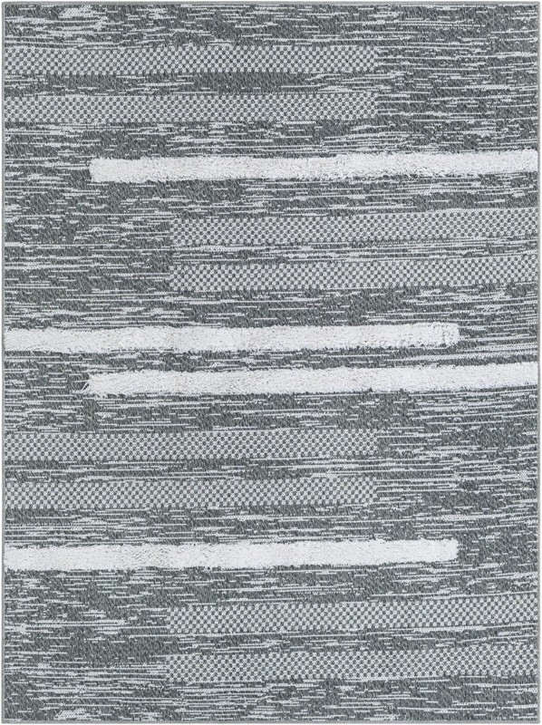 2' 3 x 3' Hornsby · Abstract striped rug, gray and ivory