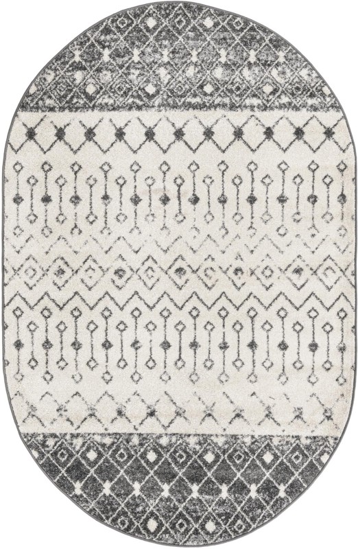 5' 3 x 8' Vernon · Geometric tribal rug, gray and ivory