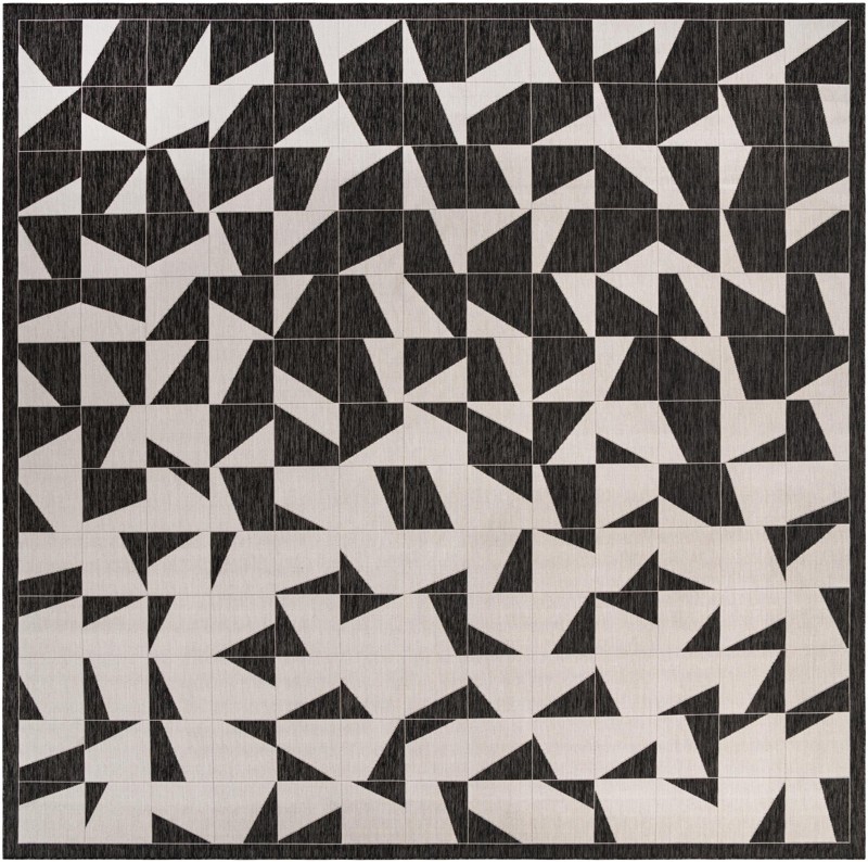 13' x 13' Hildreth · Abstract Outdoor Rug, black and white