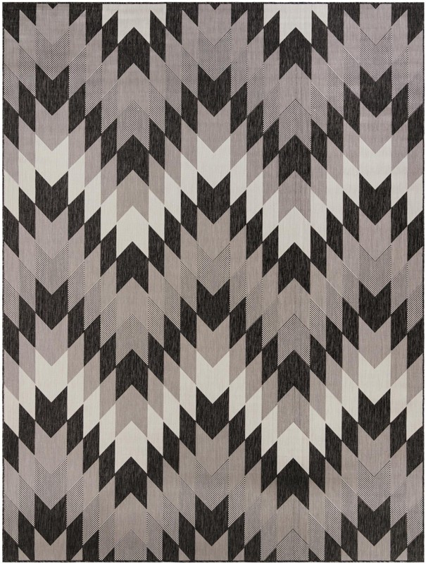 9' x 12' Morrell · Chevron Outdoor Rug, black and white