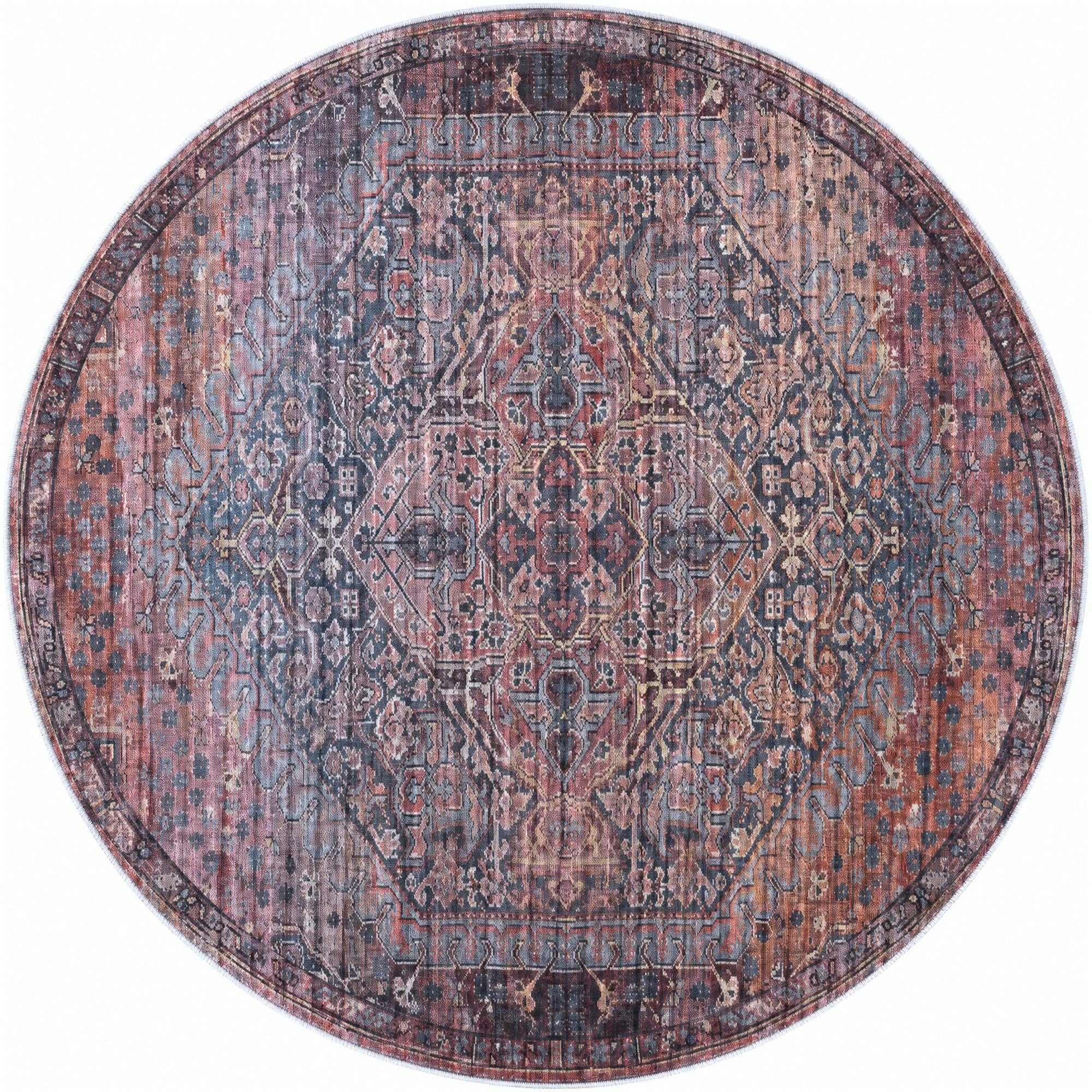 6' x 6' Darnell · Medallion rug, rust and navy