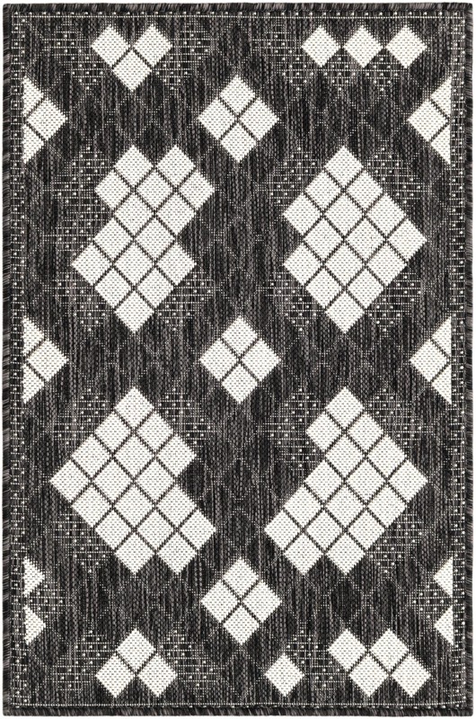 2' x 3' 1 Keaton · Diamond Outdoor Rug, black and white
