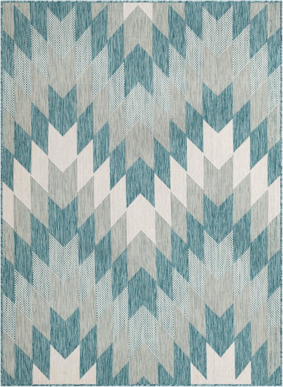 5' 3 x 7' Morrell · Chevron Outdoor Rug, aqua and ivory