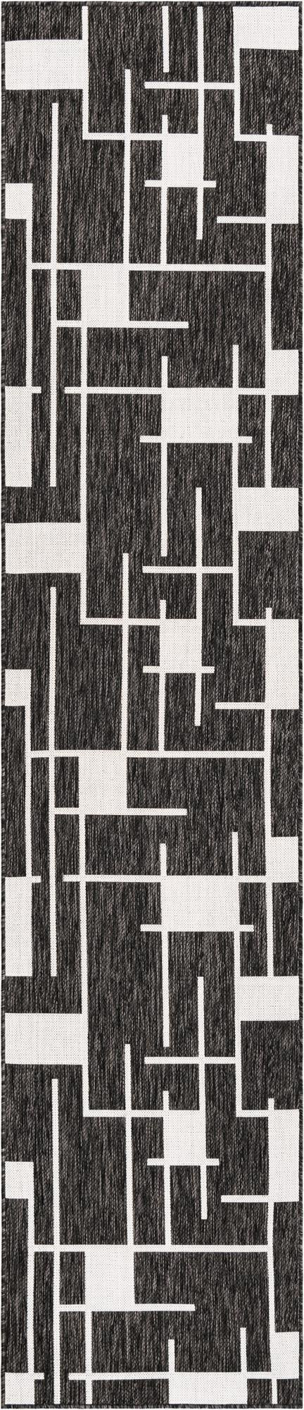 2' 7 x 12' Gillespie · Abstract Outdoor Rug, black and white