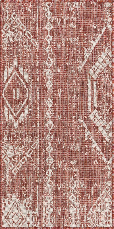 2' x 4' Wildman · Geometric Outdoor Rug, rust red