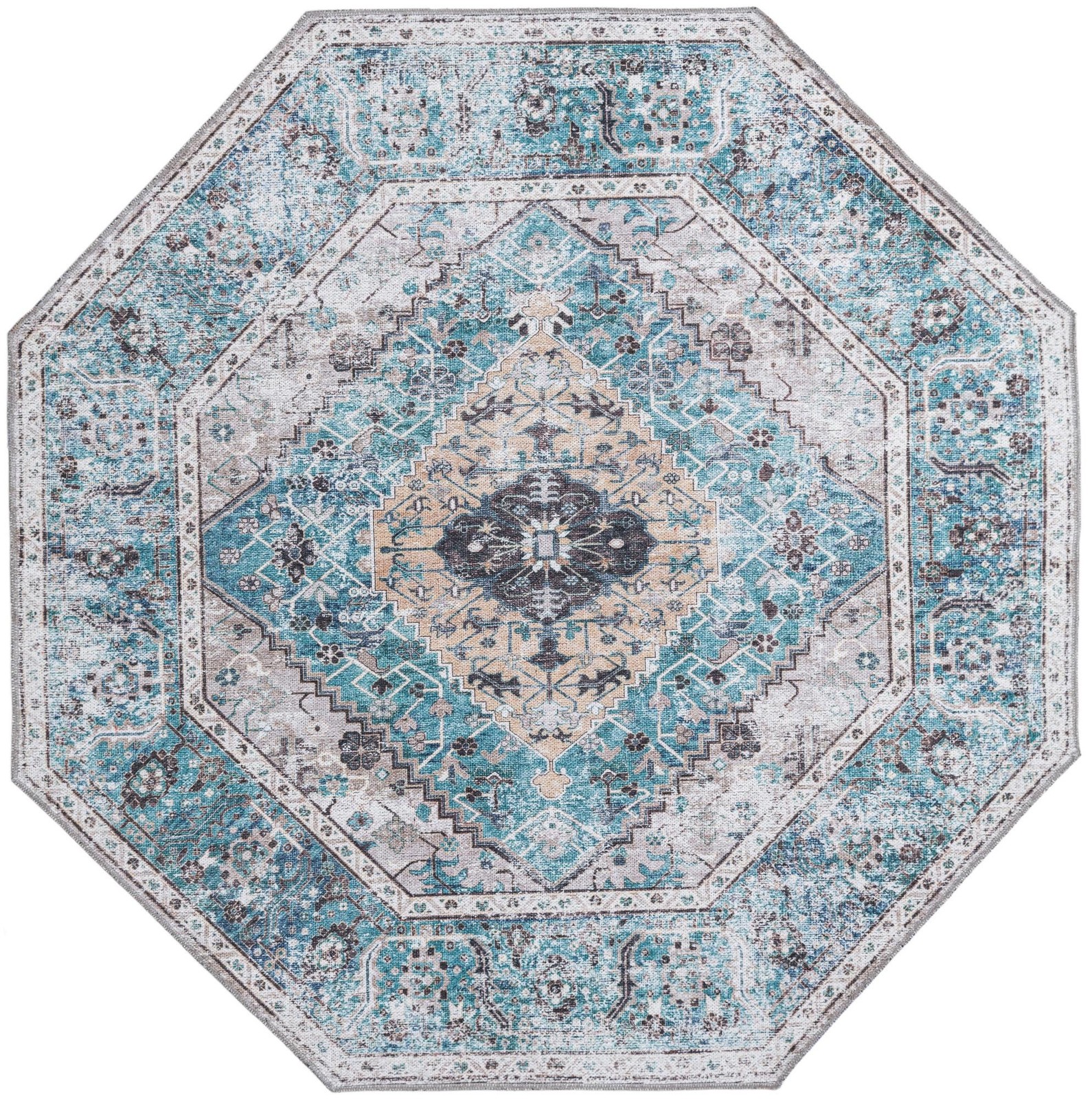5' 3 x 5' 3 Trillium · Border Washable Rug, seaglass