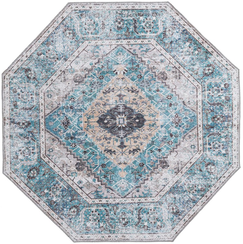 5' 3 x 5' 3 Trillium · Border Washable Rug, seaglass
