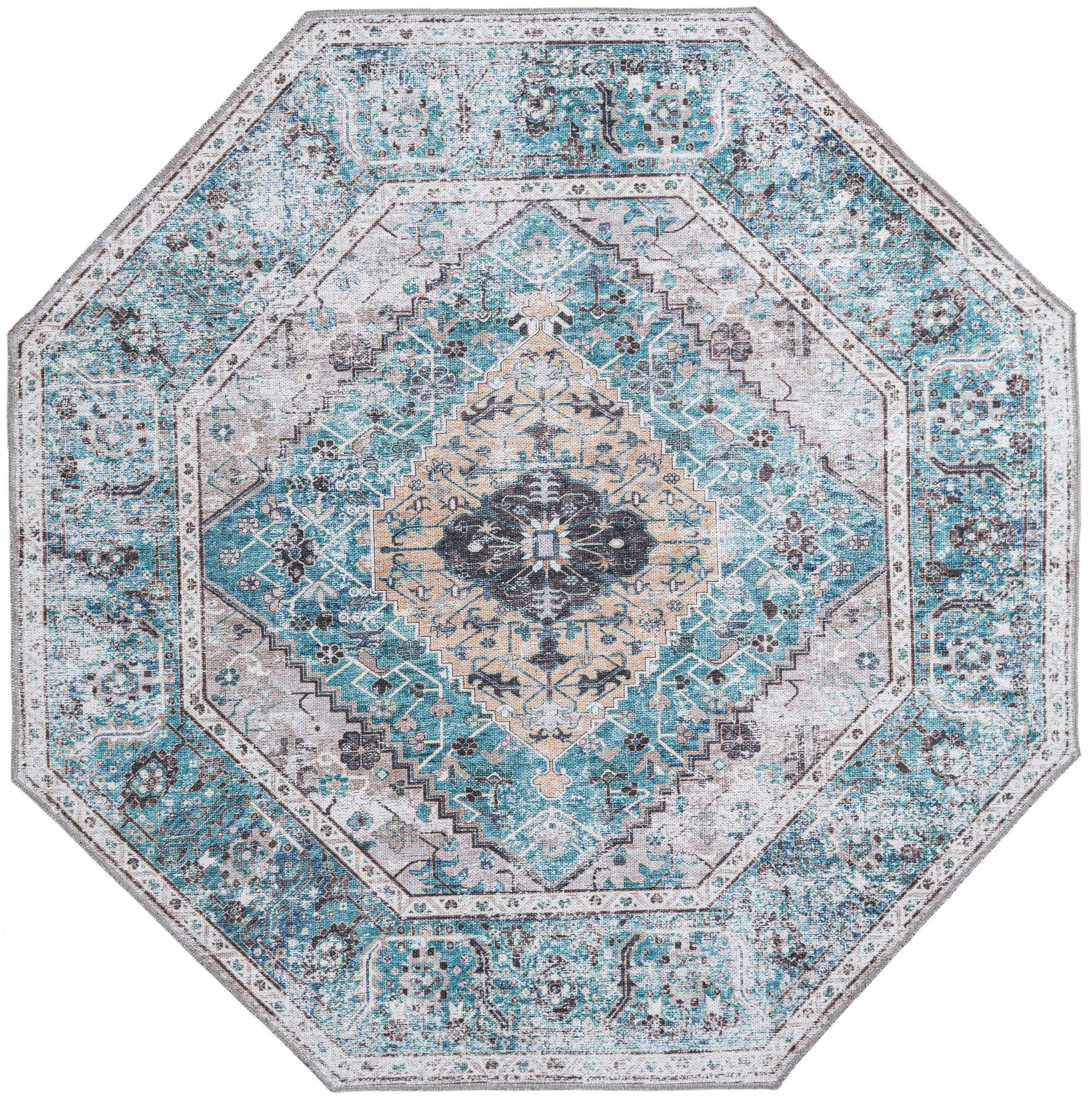 5' 3 x 5' 3 Trillium · Border Washable Rug, seaglass