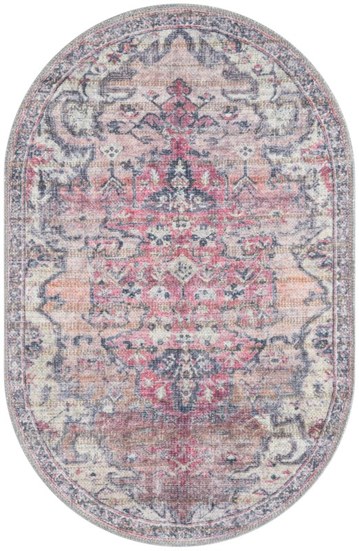2' x 3' Medford · Distressed medallion Washable Rug, pink and gray