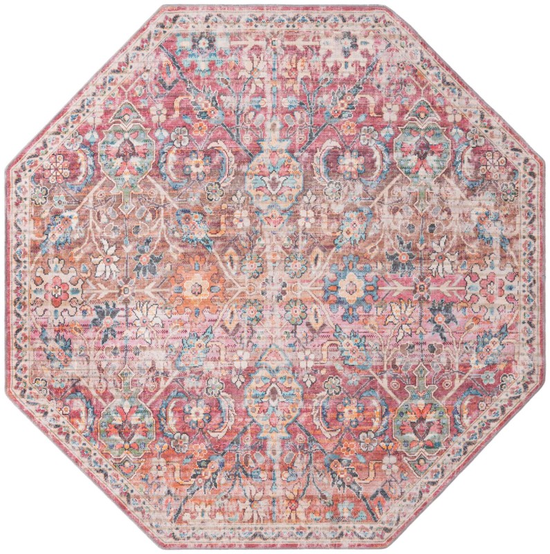 7' 10 x 7' 10 Hollow · Distressed medallion Washable Rug, pink and ivory