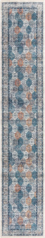 3' x 16' 5 Keane · Diamond rug, blue and rust