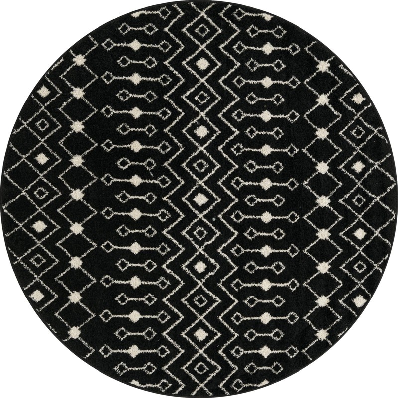 6' x 6' Boswell · Geometric trellis rug, black and white