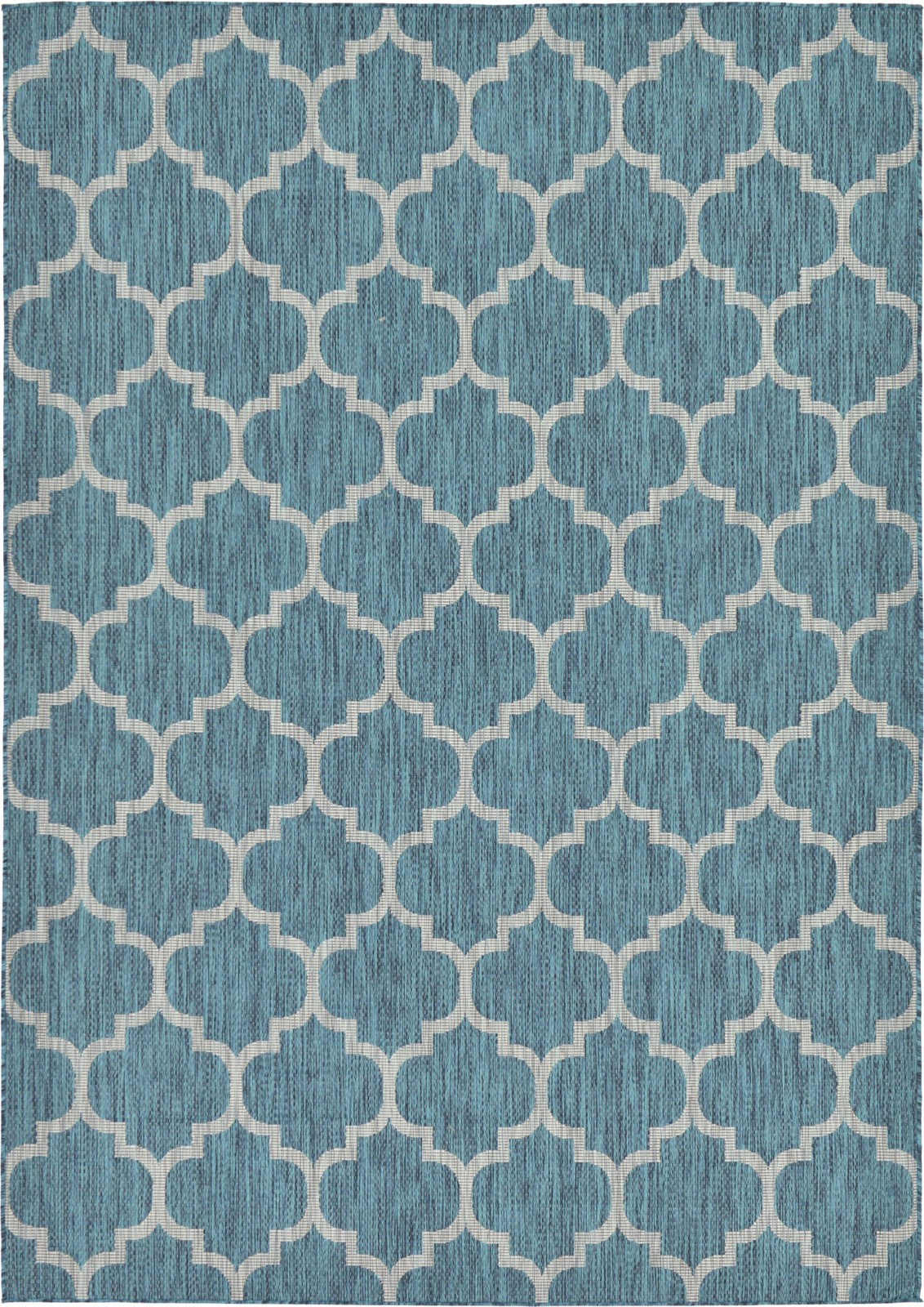 7' x 10' Fanshawe · Lattice Outdoor Rug, teal and gray