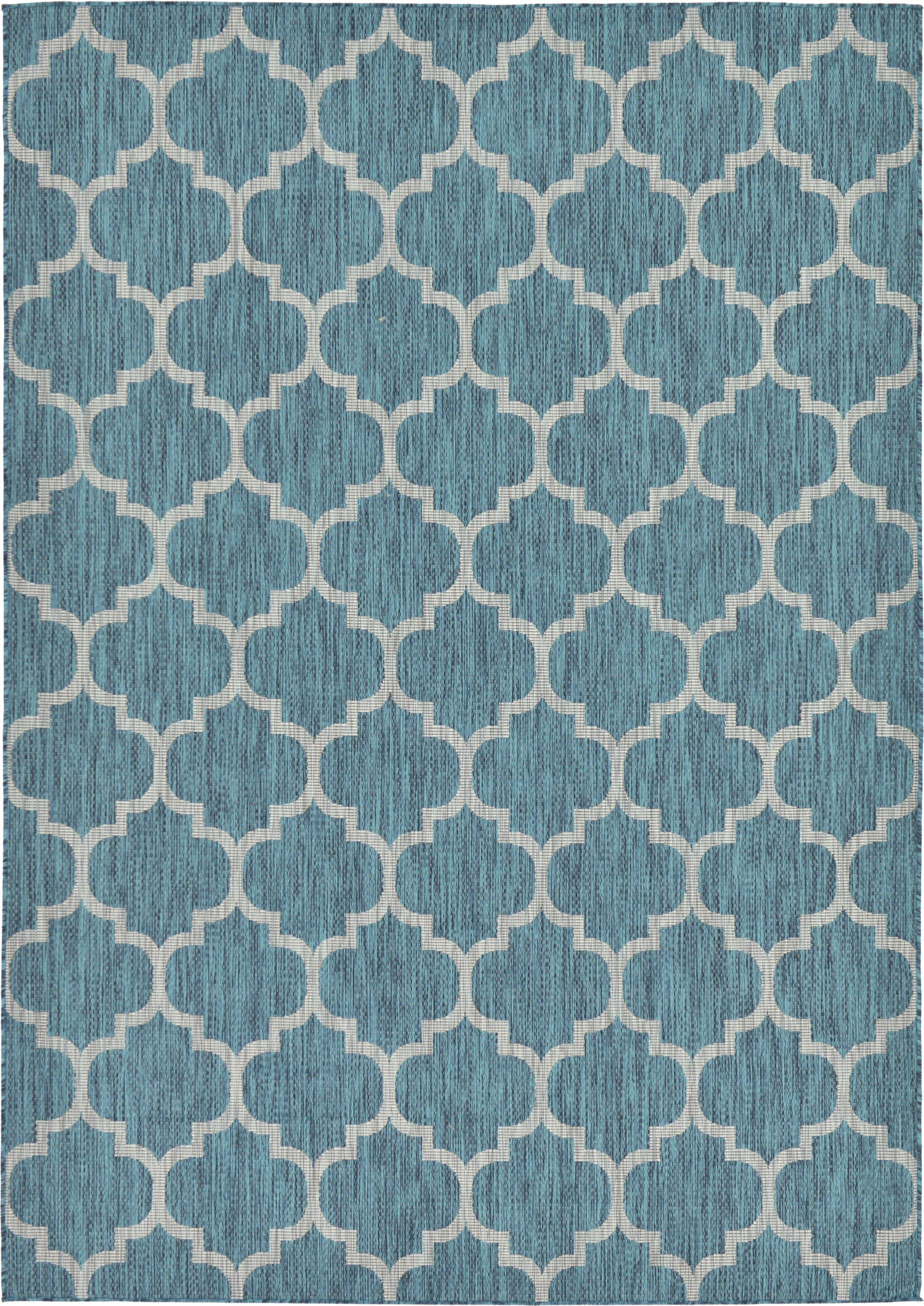 7' x 10' Fanshawe · Lattice Outdoor Rug, teal and gray