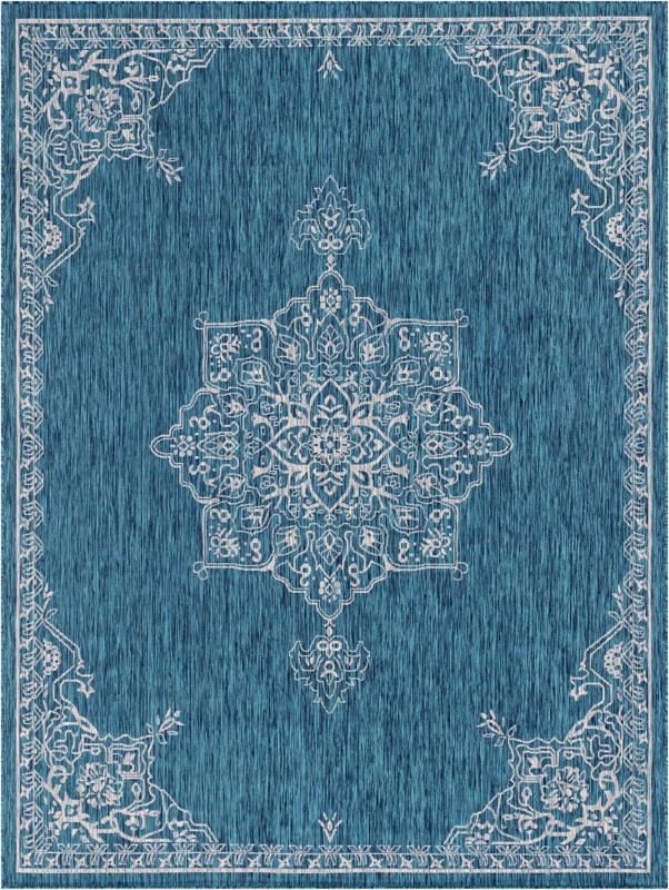 9' x 12' Rhys · Border Outdoor Rug, teal