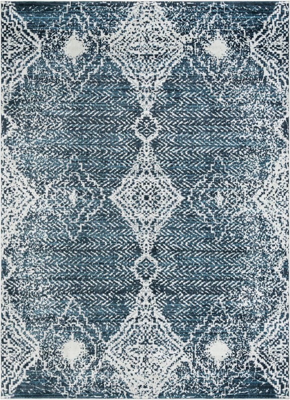 10' x 14' Brower · Medallion Washable Rug, navy and light blue