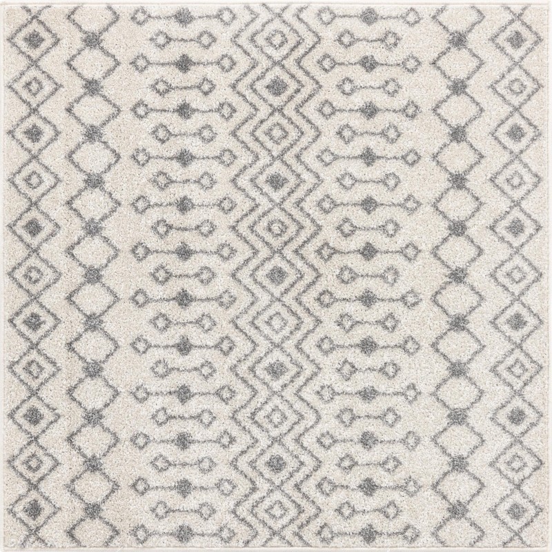 4' x 4' Boswell · Geometric lattice rug, ivory and gray